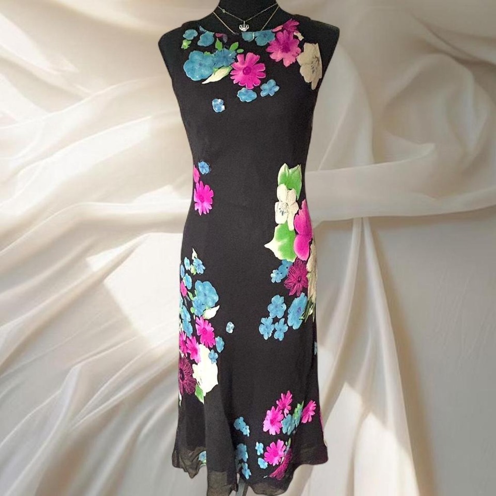Jones New York 100% silk black floral dress